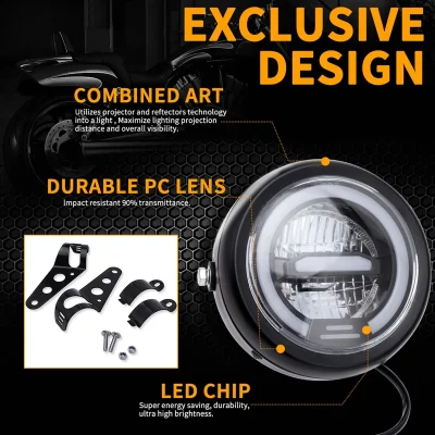 6.8 inch Motorcycle Led Headlight Universal Round Head Light for Harley Sportster Cafe Racer Bobber Honda Motorbike Accessories