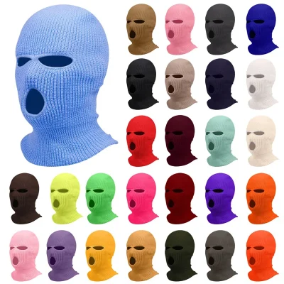 Motorcycle Windproof Full Face Knit Hats Custom SkiMask Men Warm Wool Balaclava embroidery Winter hats Knitted 3 Holes Ski Mask