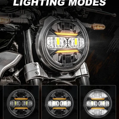 Motorcycle 5.75 Inch LED Headlight Projector Angel Eyes H4 5 3/4″ Headlamp DRL Turn Signal For Harley Sportster Dyna Iron 883