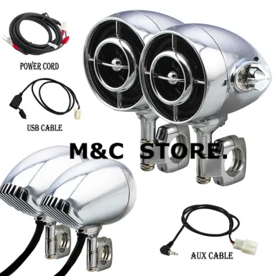 Black Chrome 1” / 1.25” Size Motorcycle Audio Sound Speaker Hi-Fi Sound MP3/WMA Bluetooth USB/AUX Phone For Harley Touring XL
